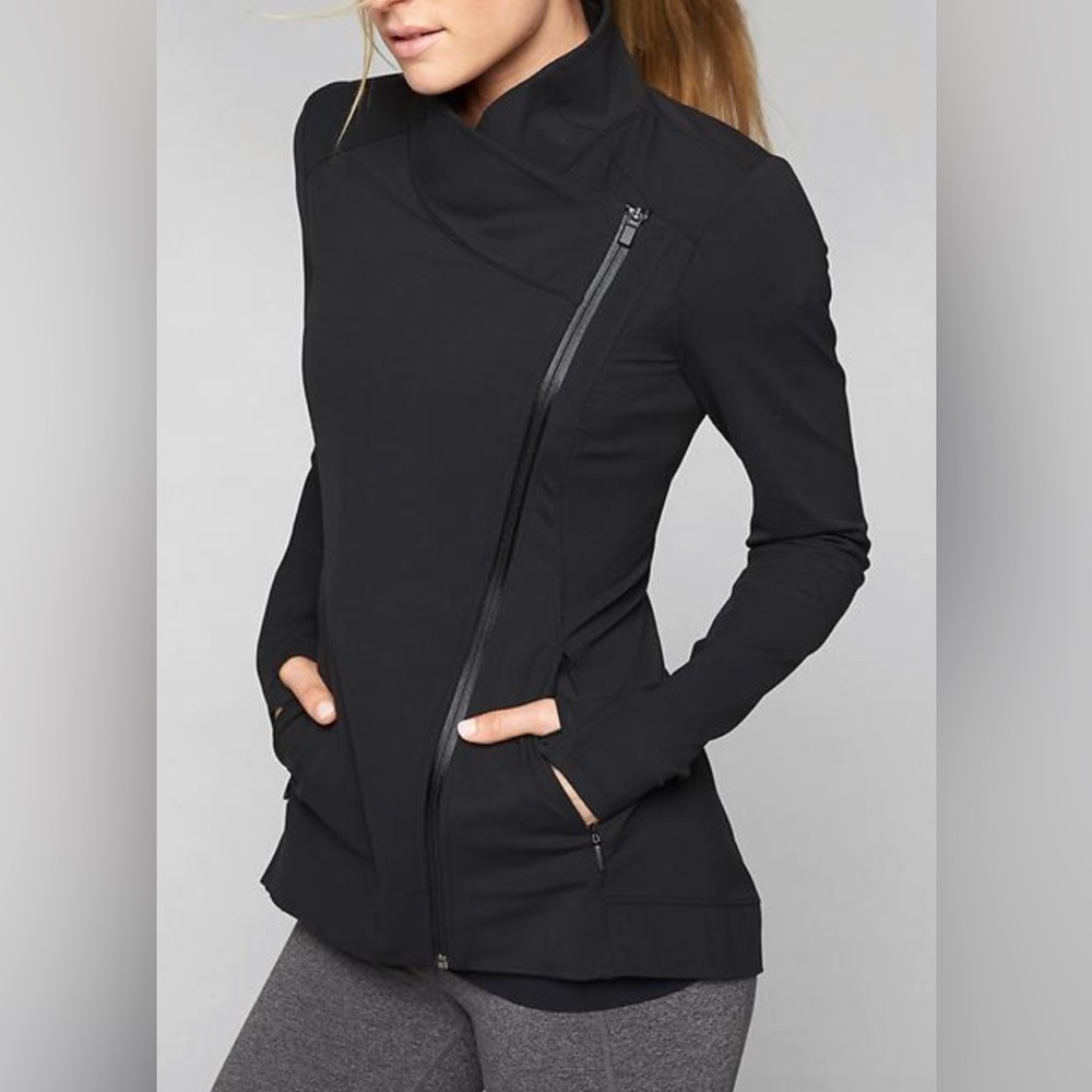 Athleta Black Asymmetrical Zip-Up Jacket - Size Small